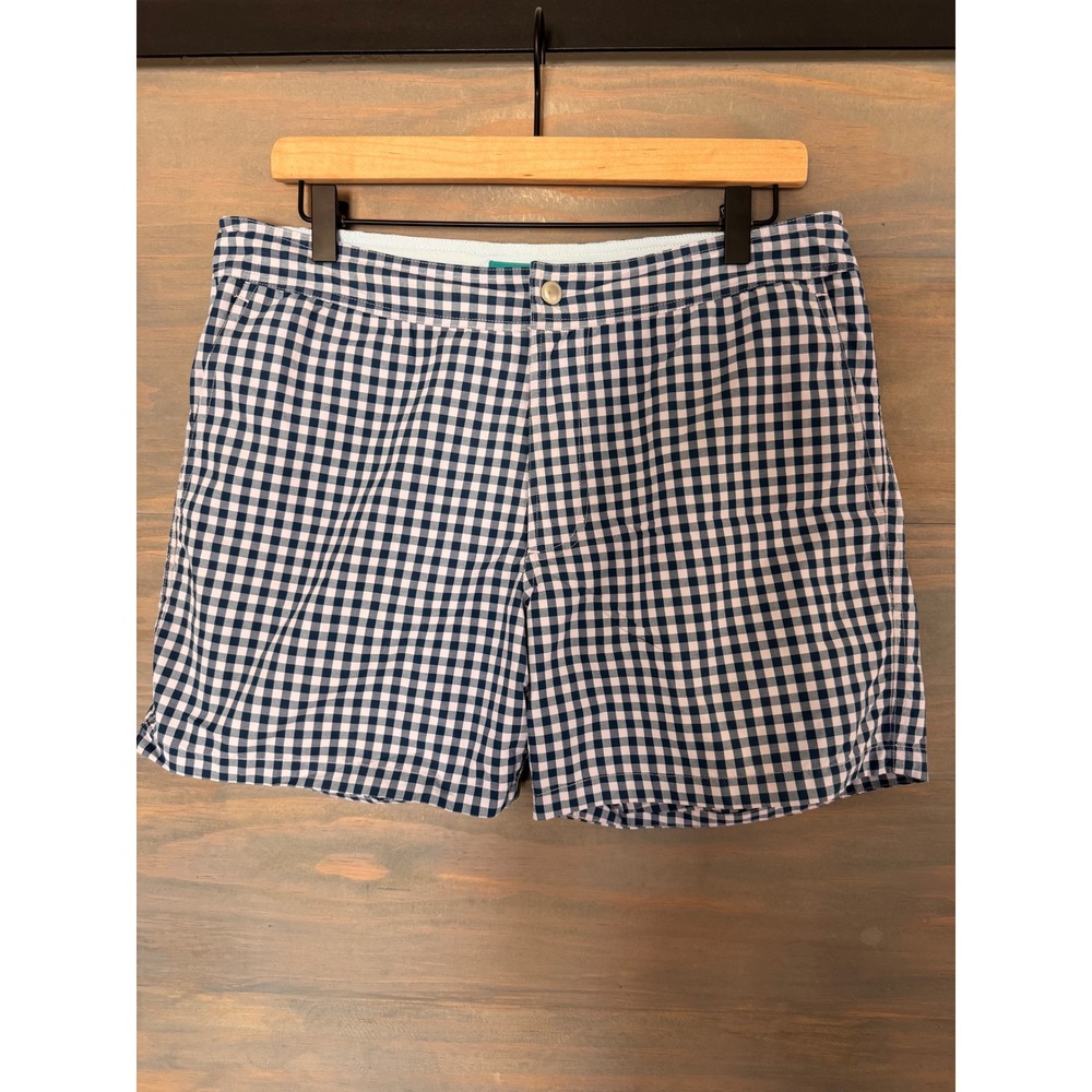 Bonobos Mens Navy Blue White Gingham Swim Trunks 5 Inch Inseam Size 31